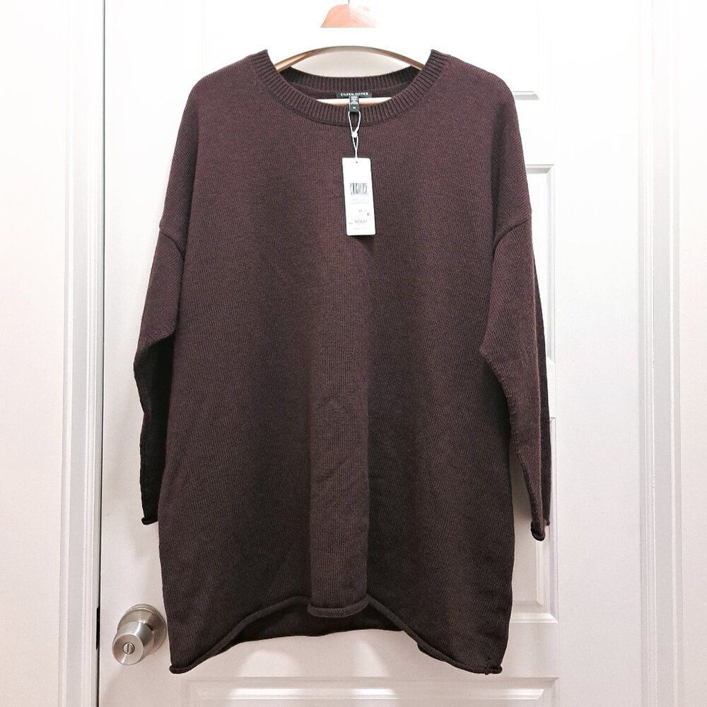 Eileen Fisher Crew Neck Boxy Merino Wool Tunic Cassis Size 2X